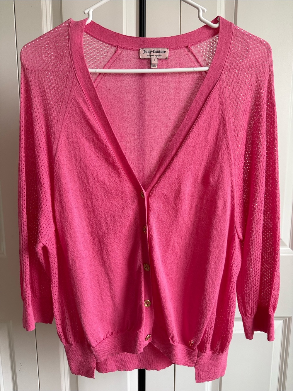 Juicy Couture Pink Pointelle 3/4 Raglan Sleeve Cardigan S